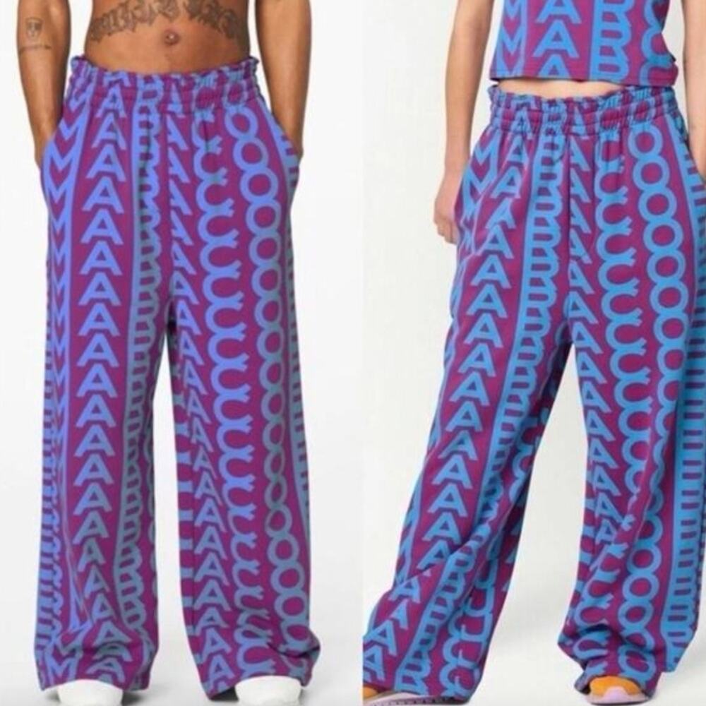 Marc Jacobs Monogram Logo Wide Leg Sweatpant Purple Blue High Waisted Medium NWT - Picture 2 of 11